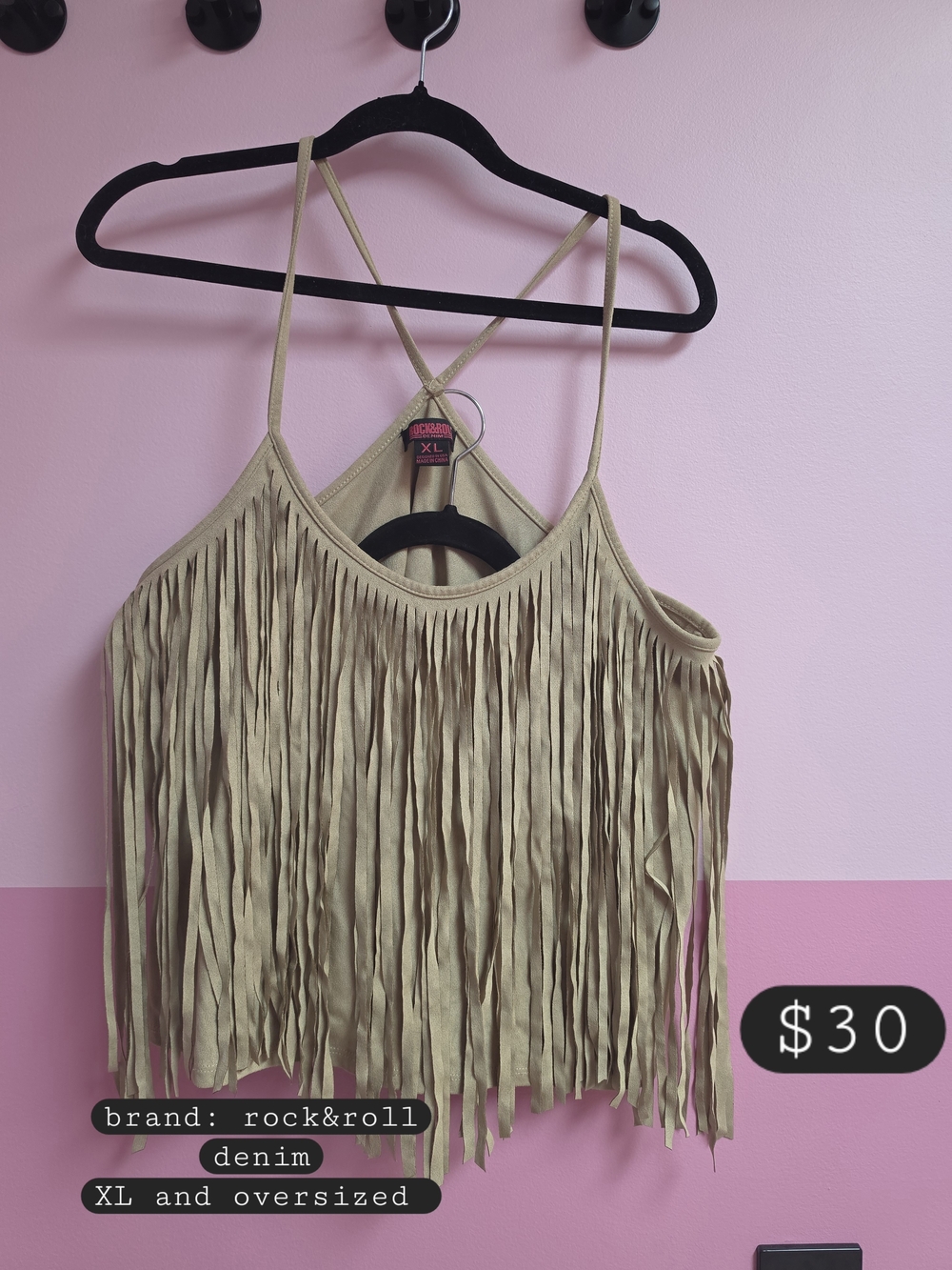 Rock & Roll Denim Women's Tan Fringe Tank Top